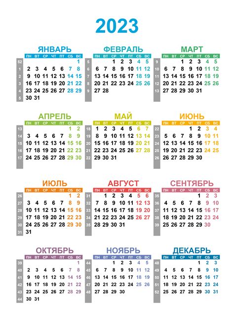 Календарные недели 2023 года с нумерацией