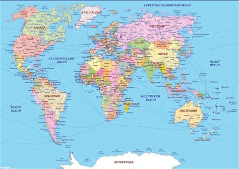 Карта мира со странами крупно на русском в хорошем качестве с увеличением