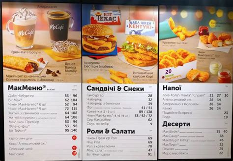 Макдональдс меню и цены