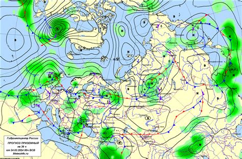 Прогностические карты погоды с фронтальным анализом приземные