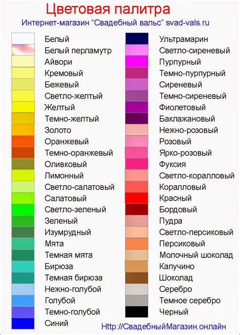 Таблица цвета
